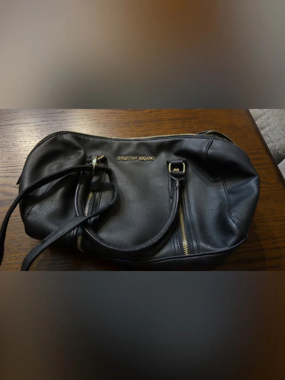 Christian Siriano Black Leather Duffel with Gold Hardware